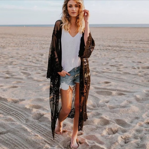 S-XXL Mallory Lovett Lace Kimono Maxi🌗New - Picture 4 of 5